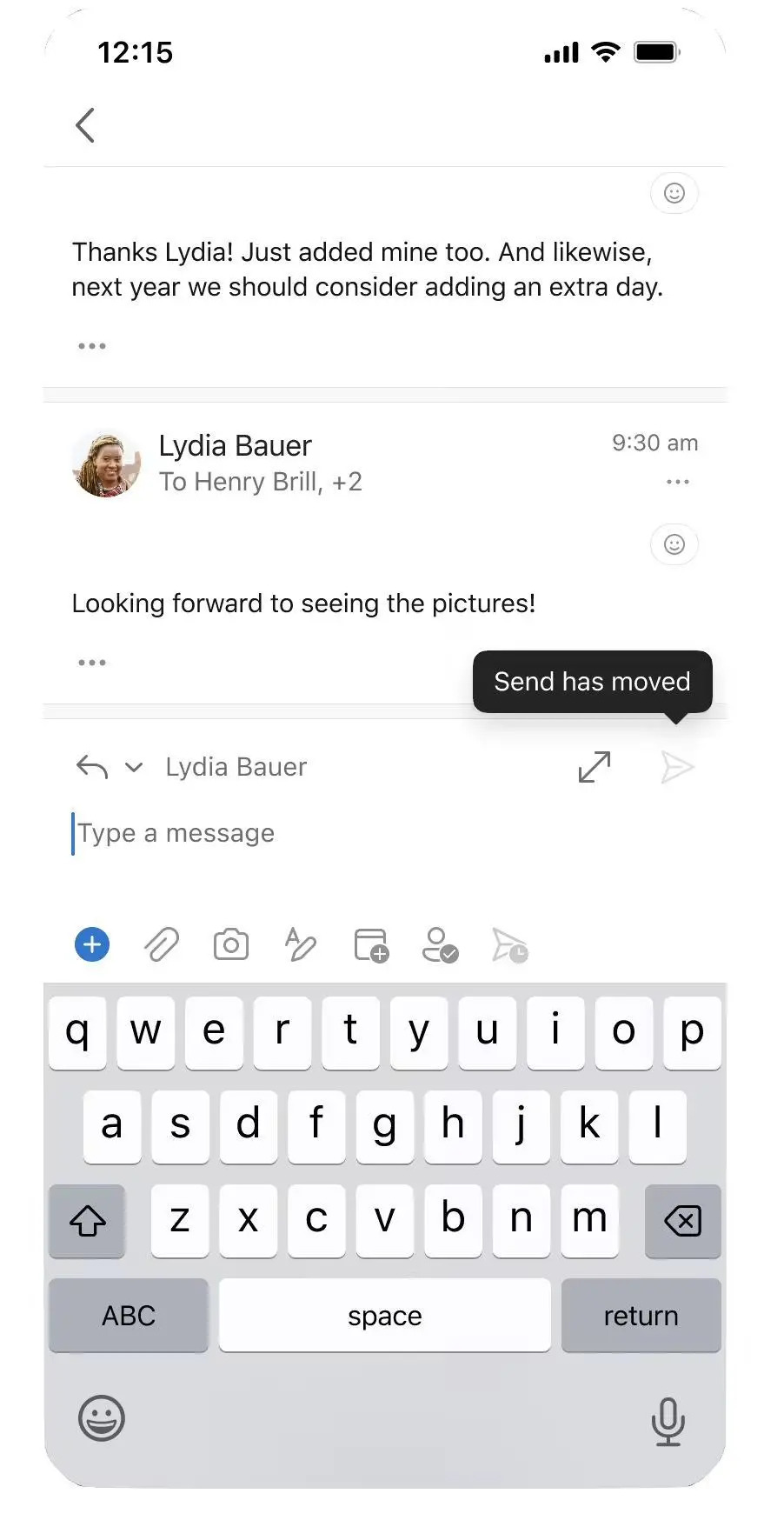 減少郵件誤發:iOS和安卓版微軟Outlook發送按鈕下月搬家至頂部
